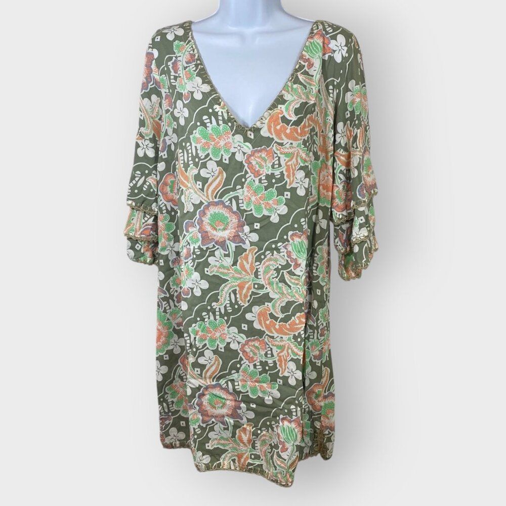 NEW | Skemo Santika Tunic Ruffle Dress | M | Camel | Beachy Resort Cover Up